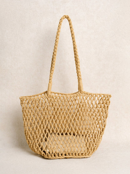 Khaki Knit Woven Mesh Tote Bag