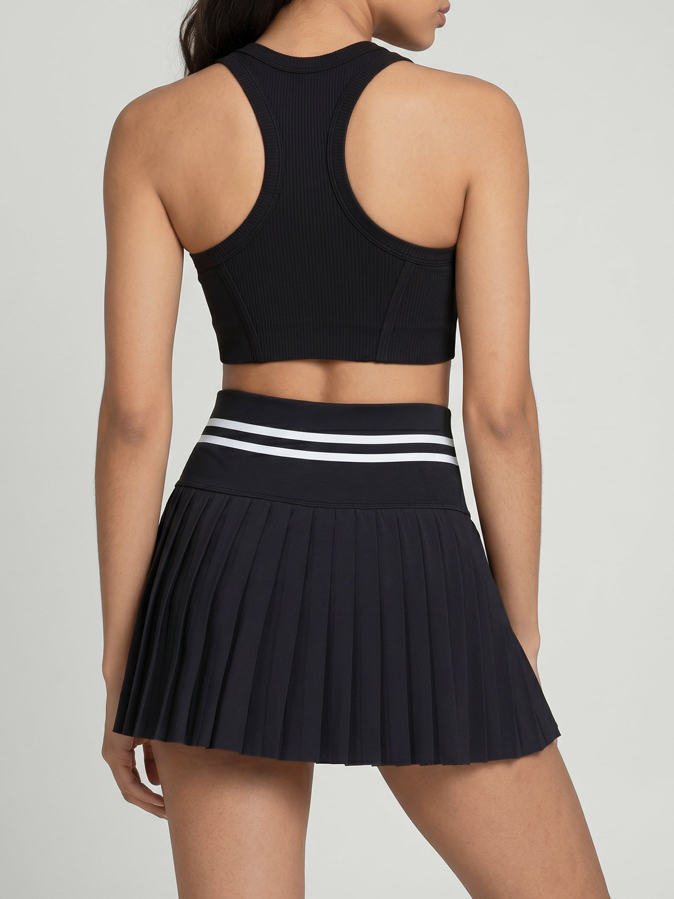 Black Pleated High-Waist Sports Skirt